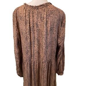 Old Navy XXL Tan and Black Small Print Maxi Long Sleeve Dress Round Neck NWT